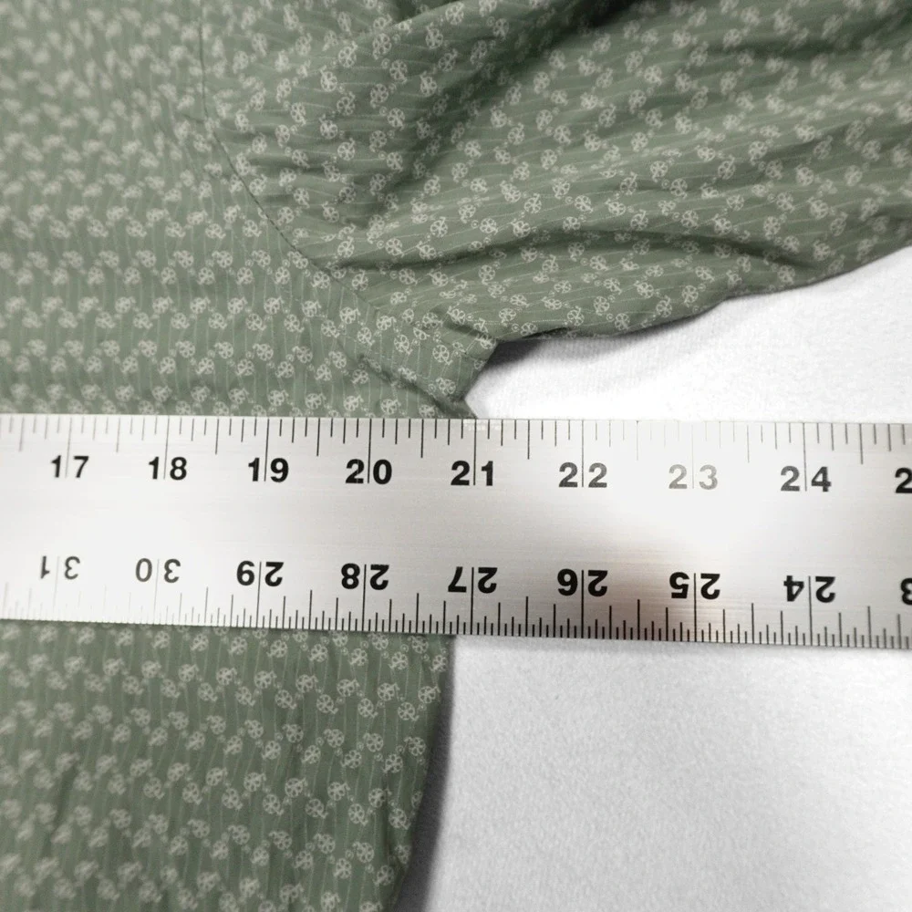 ERMENEGILDO ZEGNA Men's L Sage Green Geometric Print Button Down Dress Shirt‎